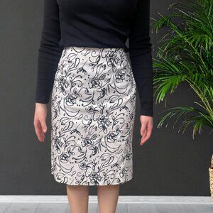 Vintage JACOB Floral Pencil Skirt Black & White | Knee Length | Size 11/12